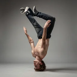 man does backflip but lands on his neck, photorealism