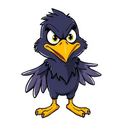 anthropomorphic cartoon raven mascot. hilarious facial expression. character study. high quality art final
