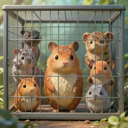 cages in the zoo with many cute cartoon surrealistic sci fi animals inside, sharp face focus, finely detailed features, full body mid shot, perfect art, trending on pixiv fanbox, painted by gaston bussiere, makoto shinkai, akihiko yoshida, gaston bussiere, craig mullins