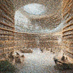 peaceful futuristic library with social spaces, concept art, matte painting