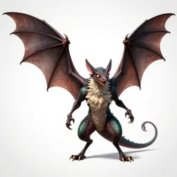 Emerald four legged reptilian bat, character design sheet, Monster Hunter Illustrations art book, big claws, sharp fangs, huge wings, long tail, iridescent scale patterns, Moebius, Greg Rutkowski, Zabrocki, Karlkka, Jayison Devadas, Phuoc Quan, trending on Artstation, 8K, ultra wide angle, zenith view, pincushion lens effect.