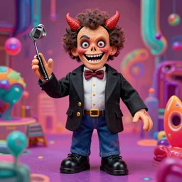 the world's richest man is a ventriloquist dummy from hell, psychedelic trip, trending on artstation