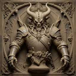 a detailed bust knight in clay, demonic, demon, symmetry, symmetrical, by greg rutkowski and justin gerard, digital art, monstrous, art nouveau, baroque style, realistic painting, very detailed, fantasy, dnd, character design, top down lighting, trending on artstation