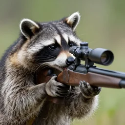raccoon shooting sniper rifle, photo, detailed, 4 k