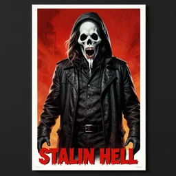 poster for blockbuster, stalin in hell, scary art in color, art in 4 k