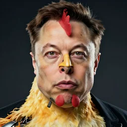 portrait of elon musk as a robot chicken character, intense, high quality, high detail
