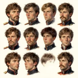 1 8 5 5 british crimean war soldier, character face study, multiple angles, directions and moods. faces only, concept art finely detailed perfect art, painted by greg rutkowski makoto shinkai takashi takeuchi studio ghibli, pinterest, cevagraf comics