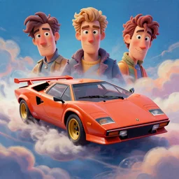 stylish 3 d vfx - drew struzan movie poster - art of a 1 9 8 0 lamborghini countach in the heavenly realms, art style by james jean & hsiao - ron cheng, unreal engine render, digital illustration, sharp, intricate detail, volumetric lighting, ray tracing, soft lighting, colourful, claymation style, symmetry, ernie barnes style, acrylic on canvas,
