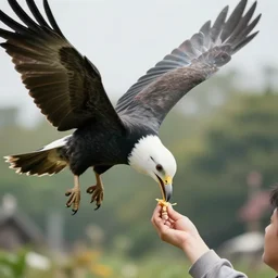 enormous bird stealing food from person