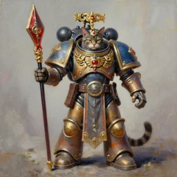 an oil paintinf of a cat as the emperor of Mankind from the Warhammer 40k, Warhammer 40k