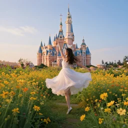 dancing in the wildflowers by disney concept artists, blunt borders, rule of thirds, soft light, cinematic lighting, beautiful!!!
