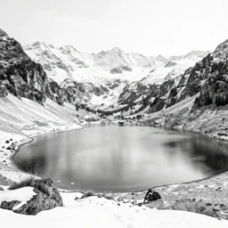 lago di sorapis, hyper - realistic black and white drawing