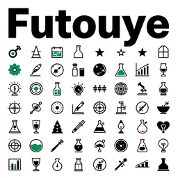 isotype chart showing icons representing science and the economy mostly black and white with elements of kelly green, red, with a large title using Futura typeface