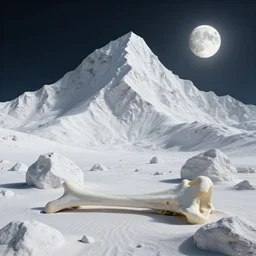 octane render uhd, filmic lighting, cinematic art shot, hyperrealistic, hyperdetailed, super detailed, 8 k, high resolution, sandy white moon landscape, white rocks made of bone, 8 k uhd matte painting by ross tran and ivan aivazovsky, mega high white mountain, midnight