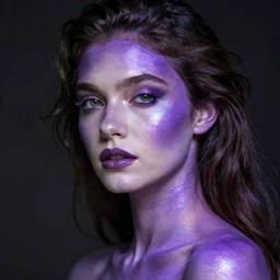 stunning, ethereal portrait of a woman with iridescent purple skin