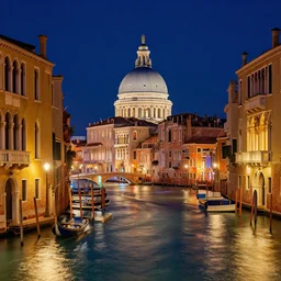 venice at night, colorful lights, magical