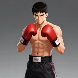 demon boxing hero , short hair,worn pants,boxing glove made by Tite Kubo ArtStation, manga style,centered,highly detailed face