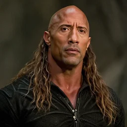 film still close up shot of dwayne johnson as golem from the movie the lord of the rings. photographic, photography