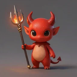 cute little red demon with a trident with fire , tiny, small, miniature , short, cute and adorable, pretty, beautiful, DnD character art portrait, matte fantasy painting, DeviantArt Artstation, by Jason Felix by Steve Argyle by Tyler Jacobson by Peter Mohrbacher, cinematic lighting