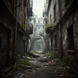 an abandoned alleyway from a post - apocalyptic future. different seasons. dimmed bright scene. fine detail. this 4 k hd image is trending on artstation, favorites on deviantart featured on behance, well - rendered, extra crisp, features intricate detail, epic composition and the style of unreal engine.