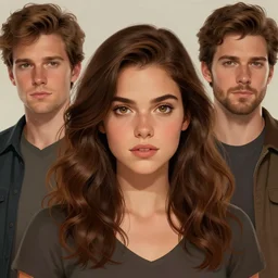 character art by wlop, steve henderson, and j scott campbell, young woman, wavy brown hair, hazel eyes, 4 k, arstation, trending, high quality, very detailed, digital