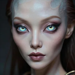 photograph portrait of a beautiful alien, feminine, iridescent eyes, intricate detail, sigma 85mm f/1.4, 4k, depth of field, high resolution mode, 4k, 8k, hd
