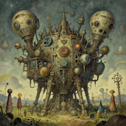 complex alien technology in the form of a large machine, with many small parts and strange symbols by steve dillon and masaaki sasamoto, style of cottagecore
