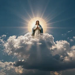 wide angle sky with [ ~ < ~ virgin mary cloud ~ > ~ ] in center, path tracing, ray tracing, illusion