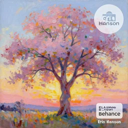 a highly detailed painting of a tree in the sunset, an acrylic! impasto! painting by Erin Hanson, deviantart, behance contest winner, art on instagram, impressionism, rich color palette, pastel colors, vivid colors