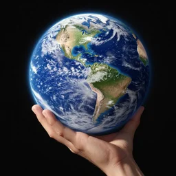 a massive hand holding the earth from space