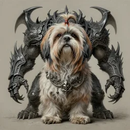 intricate painting of a shih tzu as a mighty dark souls boss, concept art