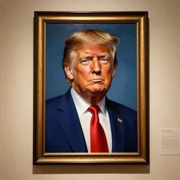 a presidential portrait of donald trump in the style of h. r. giger hanging on a wall at mar - a - largo