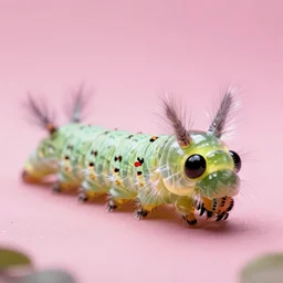 high quality macro close-up translucent fluffy caterpillar! gorgeous highly detailed hannah yata elson peter cinematic pink lighting high quality low angle hd 8k sharp shallow depth of field