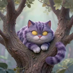 an adorable cheshire cat asleep in a tree | highly detailed | very intricate | symmetrical | whimsical and magical | soft cinematic lighting | award - winning | closeup portrait | wonderland | painted by donato giancola and paul lehr and ross tran | pastel color palette | featured on artstation