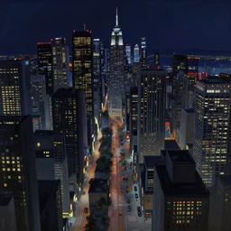 night in coronet city, cyberpunk, overhead view, distance shot, painting by ralph mcquarrie