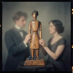 kodak portra 4 0 0, wetplate, muted colours, blueberry, 1 9 3 0 s style, award winning portrait of wooden skulptur of prinze by willy verginer, haze, motion blur, by britt marling, by georges melies