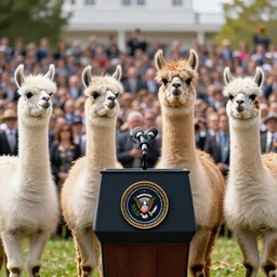 4 k highly detailed llama giving a presidential speech in front of a large crowd