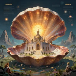 symetrical, a majestic photograph of the kingdom of agharta, land of advanced races, giant, hollow earth infographic, illustrations, a big shell with a sun in the interior, dynamic lighting, digital art, fantastically beautiful, illustration,, closeup, aesthetically inspired by leonardo da vinci, trending on artstation, art by daniel merriam, 8 k, upscale