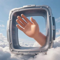 a giant hand emerging from a portal in the sky, epic scale, in the art style of robbie trovino, artstation, instagram, sharp focus, digital illustration, crisp 8 k lineart, surrealism