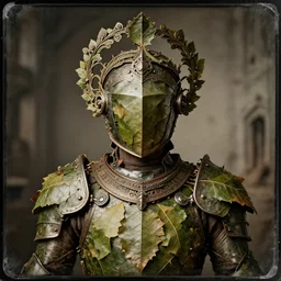 old tintype photo of a wonderful realistic armour made of leaves, dramatic light, dystopian environment, intricate, elegant, highly detailed, centered headdress, no face, artstation, concept art, sharp focus, artgerm, tomasz alen kopera, peter mohrbacher, donato giancola, joseph christian leyendecker, wlop, boris vallejo