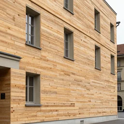 photo of the whole bern's federal council building completely covered with wooden planks nailed to the walls