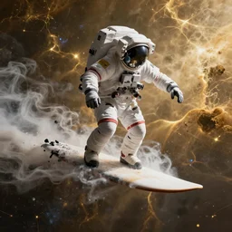 Astronaut surfing on a nebula, realistic concept, light atmosphere, golden ratio, wide shot, cinematic lighting, hyperdetailed, high detailed, high resolution, insanely detailed and intricate, artstation, Marc Simonetti, Greg Rutkowski, octane render, unreal engine, HD, 8k