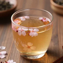 photo of sakura tea in a clear glass, beautiful, high detail, recipe, cinematic