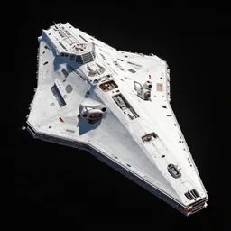 professional digital art of an immense complex and angular white starship wth many complex modules, in pitch black outer space