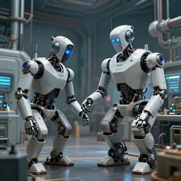 a sci-fi factory where they make robots for the military, art, high detail, high definition, 8k,