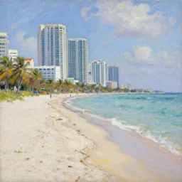 a painting of a beautiful beach in Miami, trending on artstation, masterpiece, in the style of Claude Monet