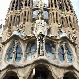 “a woman , by Gaudí is a incredibile building like an sculpture, hyperdetailed photorealism”