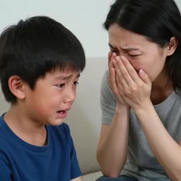 mother scold her son. he cry