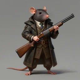 illustration of a rat holding a wooden shotgun wearing a coat, dramatic standing, intricate, elegant, highly detailed, centered, digital painting, artstation, concept art, smooth, sharp focus, league of legends concept art, wlop