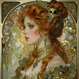 realistic detailed profile portrait of a young beautiful alien baroque cyberpunk marie antoinette by alphonse mucha, ayami kojima, amano, greg hildebrandt, and mark brooks, female, feminine, art nouveau, rococo cyberpunk, neo - gothic, gothic, character concept design